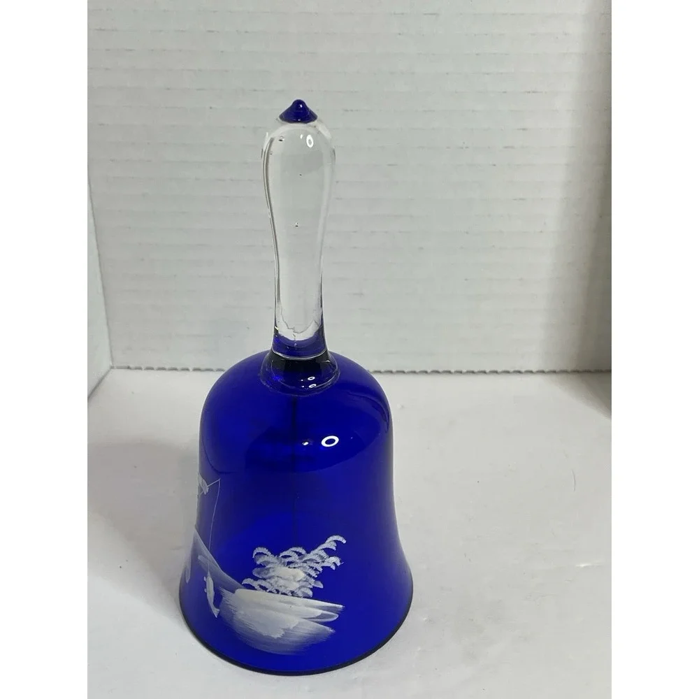 Vintage Mary Gregory Dinner Bell Cobalt Blue Boy Fishing Handpainted